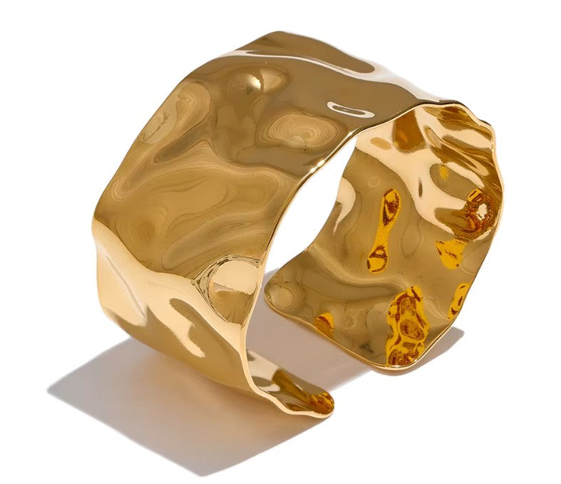Wide Stainless Steel Gold Bracelet